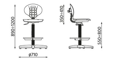 Krzesło warsztatowe NEGRO II Ring Base - wymiary